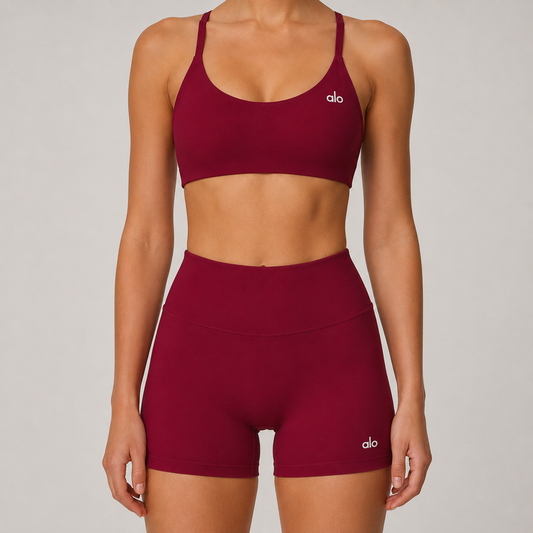 Burgundy Sports Bra & Shorts Set